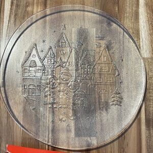 Vintage Frosted Clear Glass Embossed Christmas Platter Church 12.5” Round